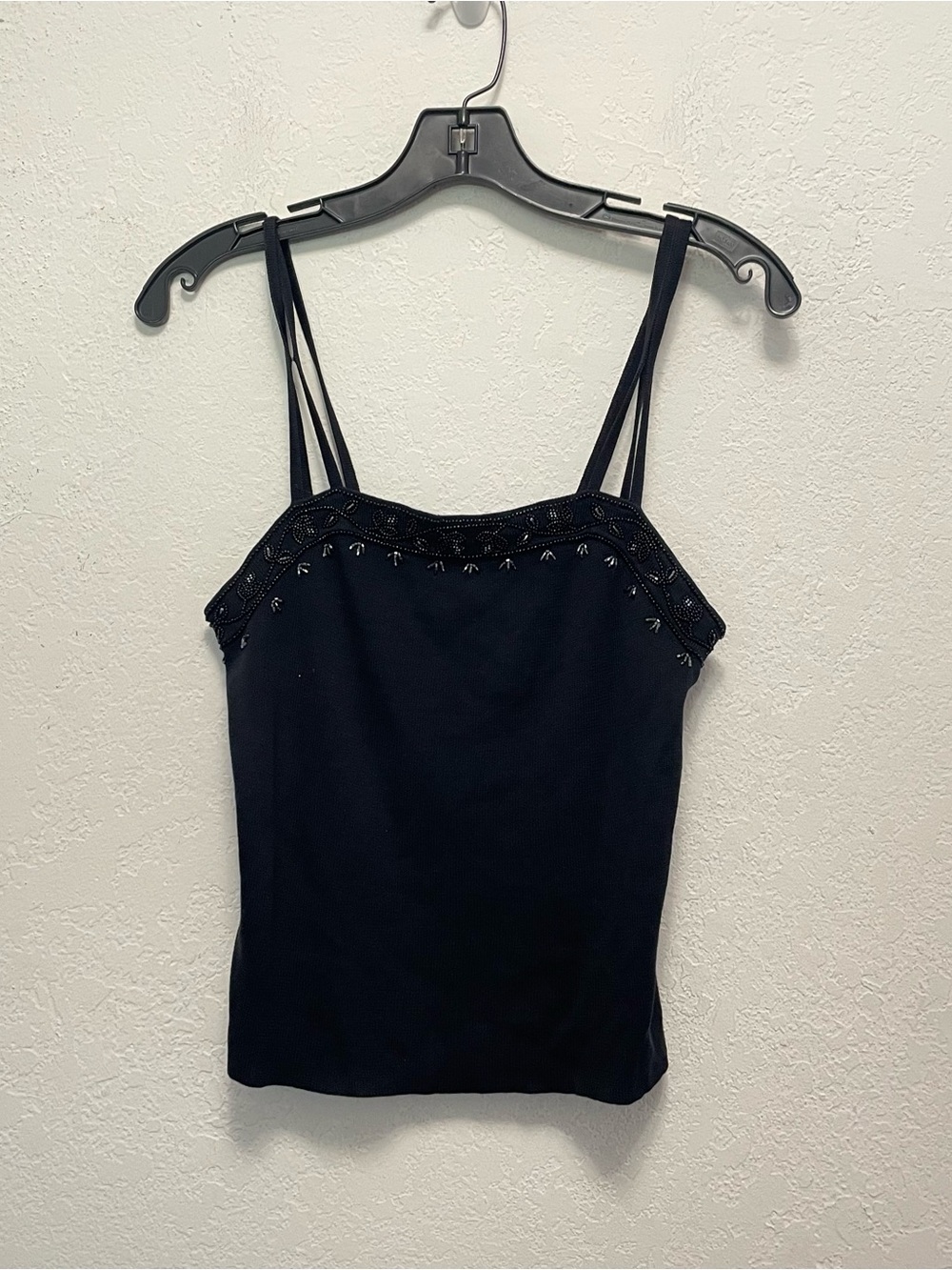 Y2K Vintage Ann Taylor Black 100% Silk Beaded Tank Size Small Goth Grunge
